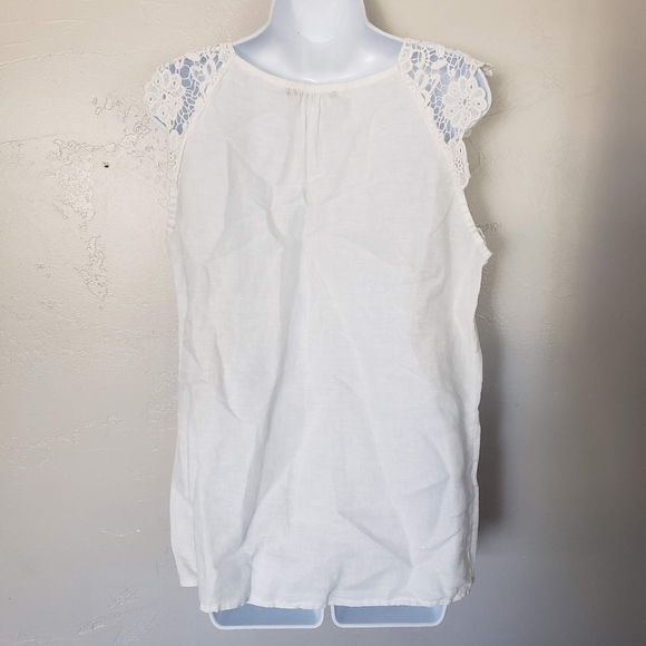 Michel Angelo 100% Linen White Short Sleeve Blouse Made in Italy Lightweight Top - Picture 4 of 6